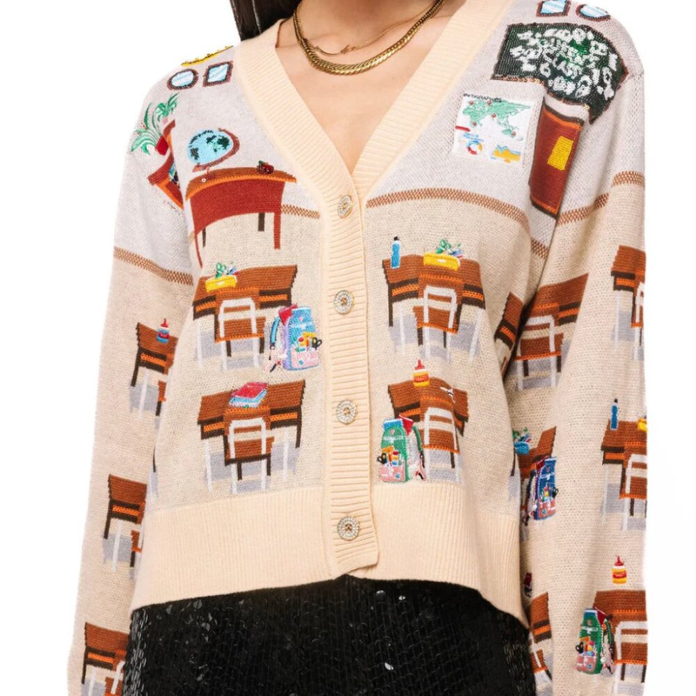 QUEEN OF SPARKLES Multi School Classroom Scene Teacher Cardigan